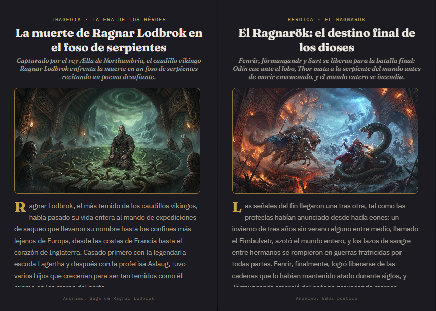 Página de la historia El Ragnarök en el flipbook de Mitología Nórdica